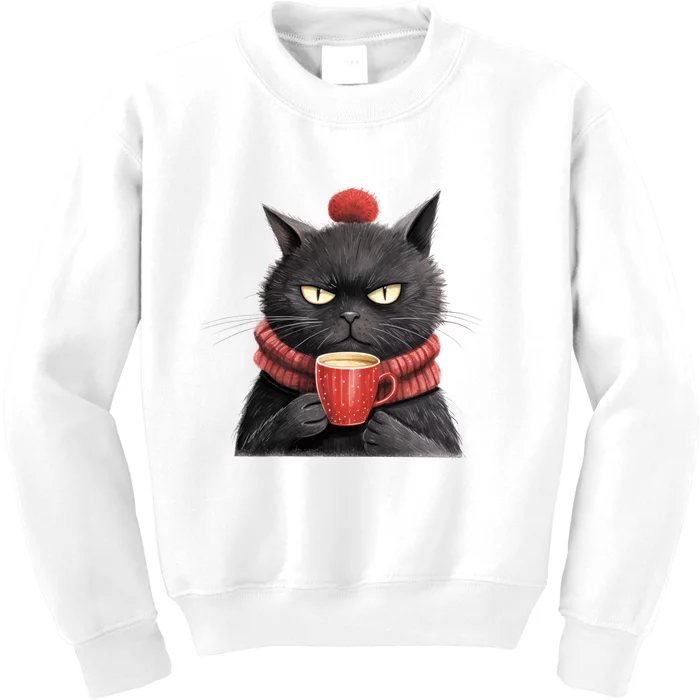 Black Christmas Cat Coffee Mug Kids Sweatshirt