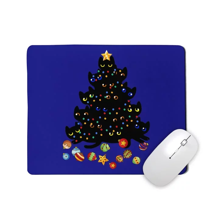 Black Cat Christmas Tree Light Funny Cat Lover Christmas Mousepad