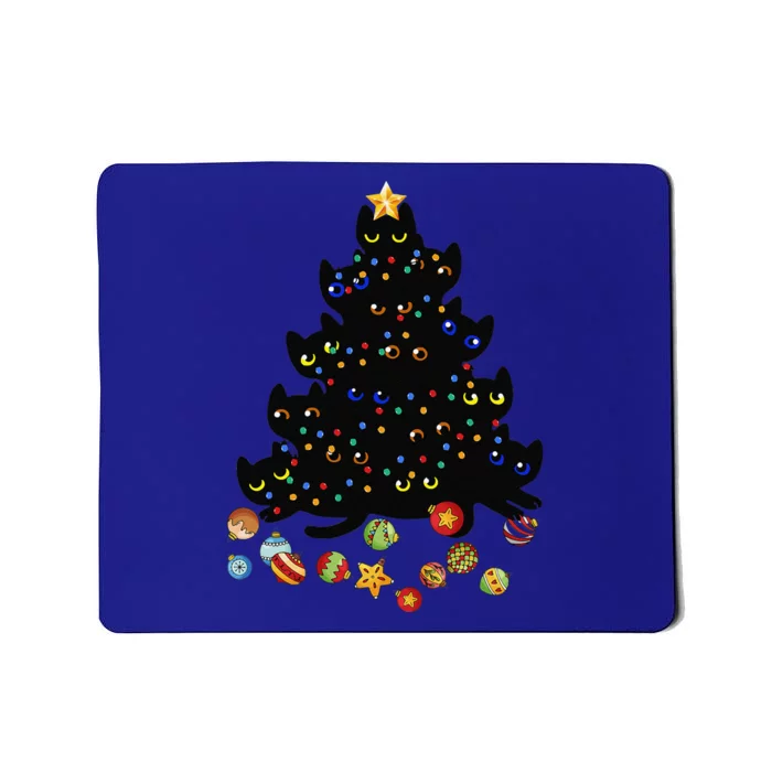 Black Cat Christmas Tree Light Funny Cat Lover Christmas Mousepad