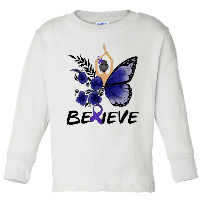 Butterfly Colon Cancer Toddler Long Sleeve Shirt