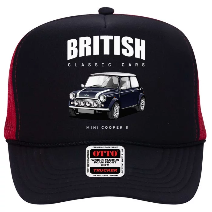 British Classic Car Dark Blue Mini Sports Car High Crown Mesh Trucker Hat