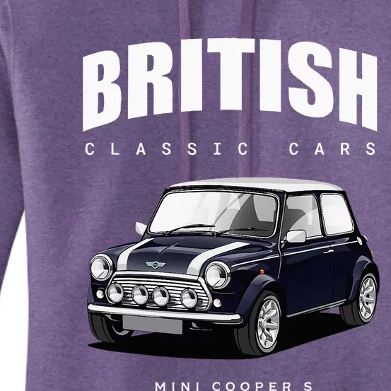 British Classic Car Dark Blue Mini Sports Car Women's Pullover Hoodie