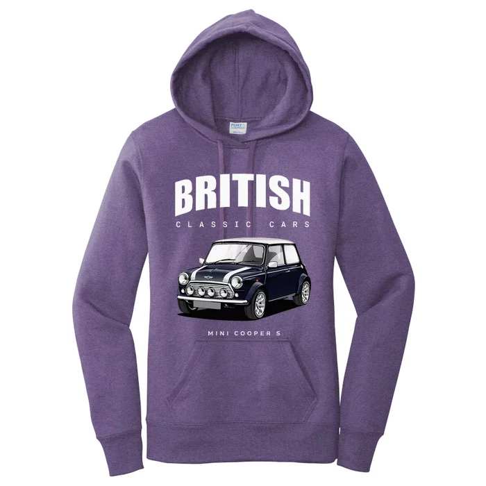 British Classic Car Dark Blue Mini Sports Car Women's Pullover Hoodie