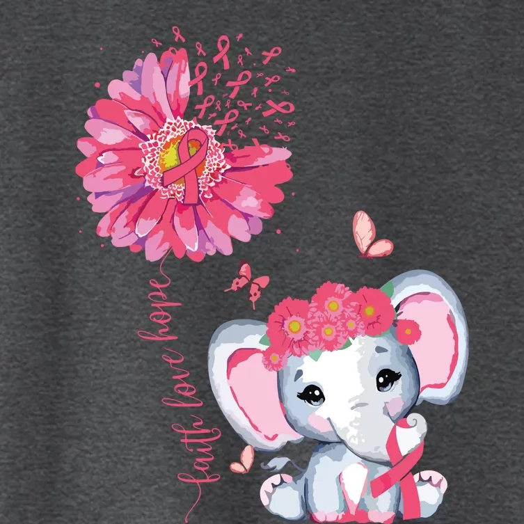 Breast Cancer Cute Elephant With Sunflower And Pink Ribbon Women's Crop Top Tee