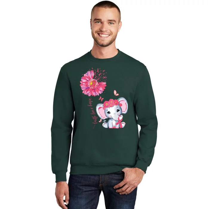 Breast Cancer Cute Elephant With Sunflower And Pink Ribbon Sweatshirt