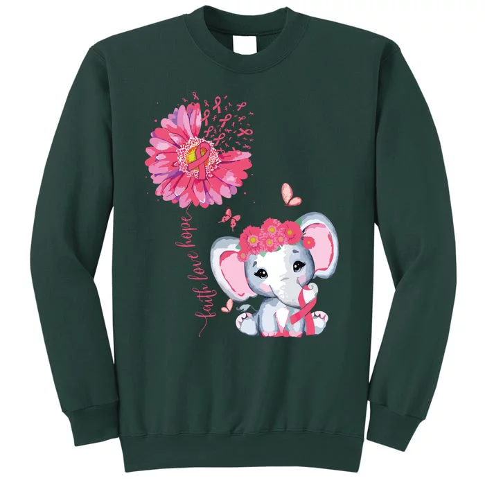 Breast Cancer Cute Elephant With Sunflower And Pink Ribbon Sweatshirt