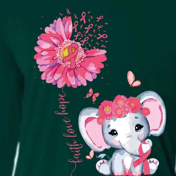 Breast Cancer Cute Elephant With Sunflower And Pink Ribbon Cooling Performance Long Sleeve Crew