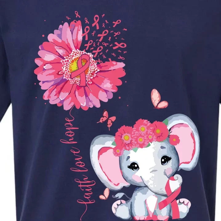 Breast Cancer Cute Elephant With Sunflower And Pink Ribbon Sueded Cloud Jersey T-Shirt