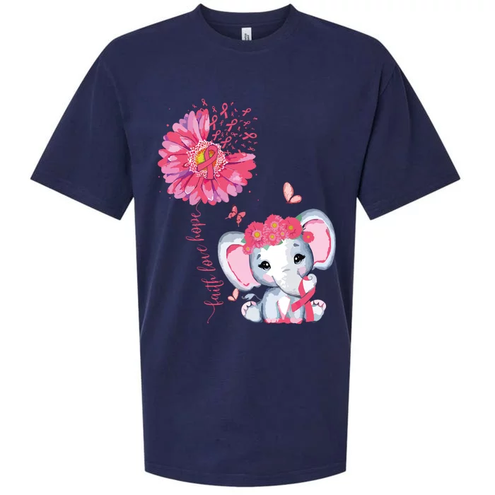 Breast Cancer Cute Elephant With Sunflower And Pink Ribbon Sueded Cloud Jersey T-Shirt