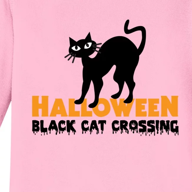 Black Cat Crossing Funny Original Halloween Party Knitwear Gift Baby Long Sleeve Bodysuit