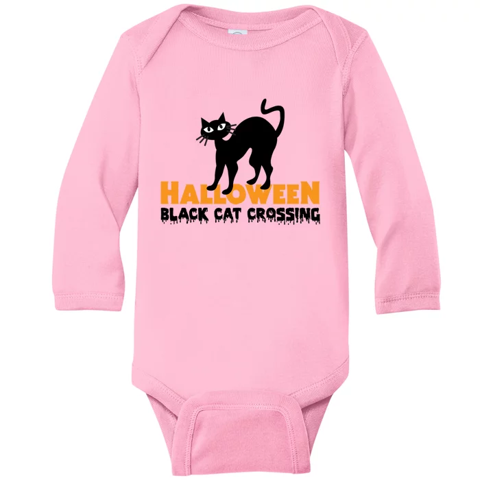 Black Cat Crossing Funny Original Halloween Party Knitwear Gift Baby Long Sleeve Bodysuit