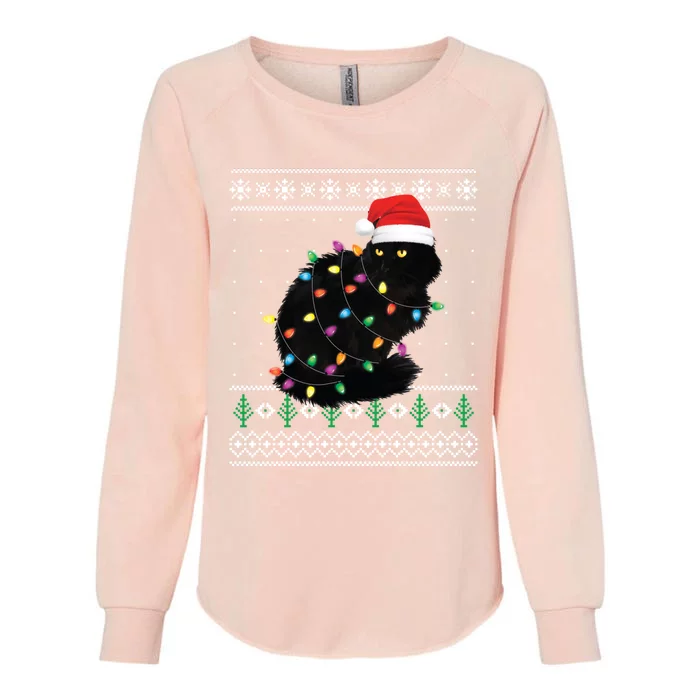 Black Cat Christmas Ugly Funny Santa Cat Gift Womens California Wash Sweatshirt