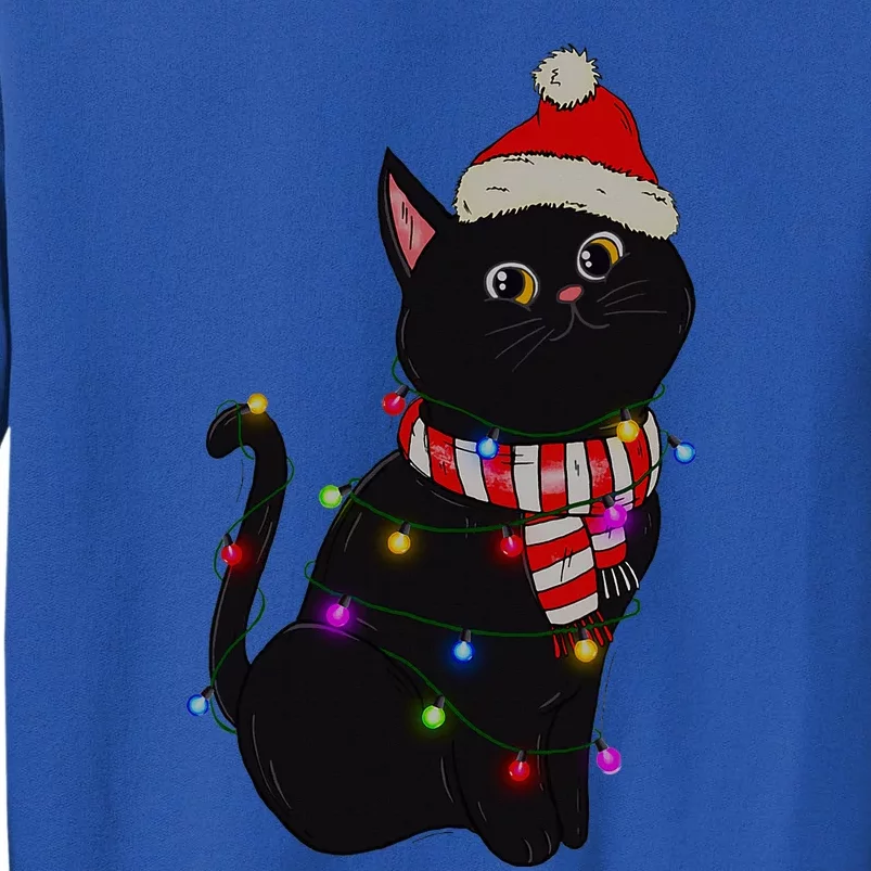 Black Cat christmas light funny cat lover christmas Tall Sweatshirt