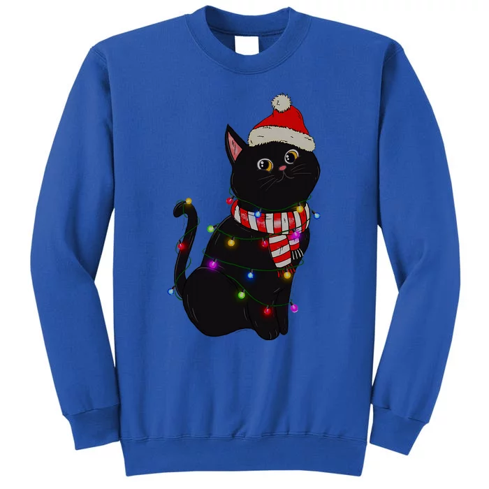 Black Cat christmas light funny cat lover christmas Tall Sweatshirt