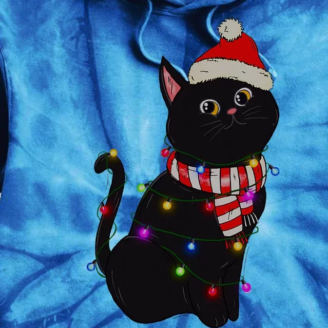 Black Cat christmas light funny cat lover christmas Tie Dye Hoodie