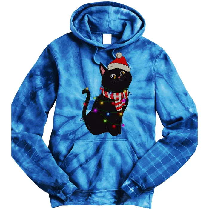 Black Cat christmas light funny cat lover christmas Tie Dye Hoodie