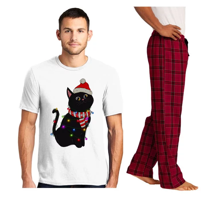 Black Cat christmas light funny cat lover christmas Pajama Set