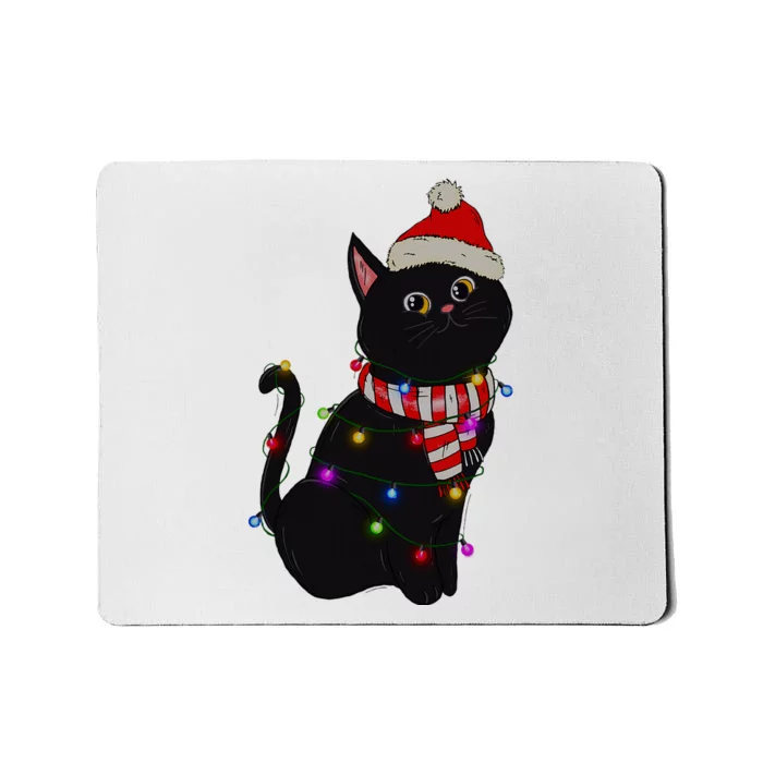 Black Cat christmas light funny cat lover christmas Mousepad