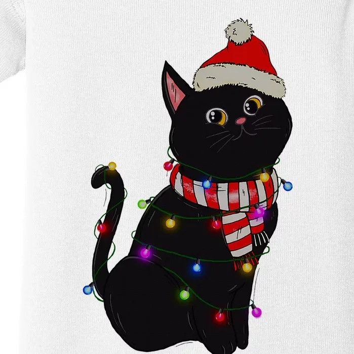 Black Cat christmas light funny cat lover christmas Baby Bodysuit