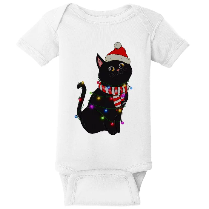 Black Cat christmas light funny cat lover christmas Baby Bodysuit