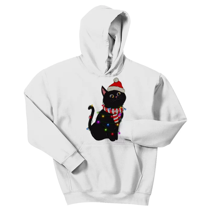 Black Cat christmas light funny cat lover christmas Kids Hoodie