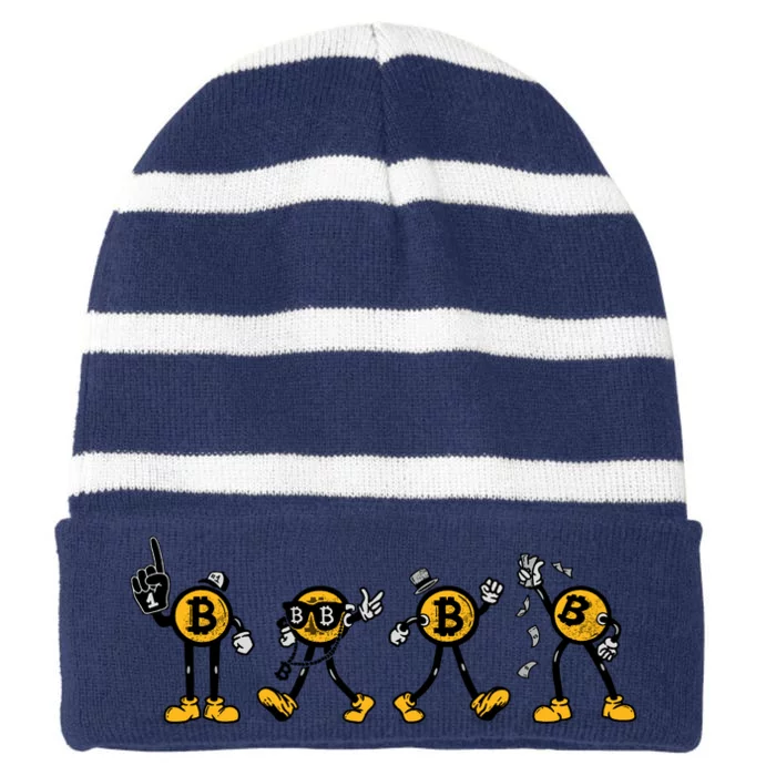 Bitcoin Cartoon Characters Striped Beanie with Solid Band