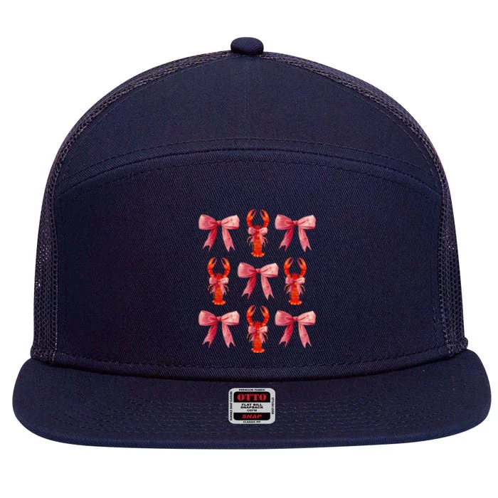 Bow Cute Coquette Crawfish 7 Panel Mesh Trucker Snapback Hat