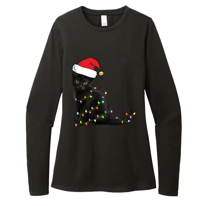 Black Cat Christmas Lights Womens CVC Long Sleeve Shirt