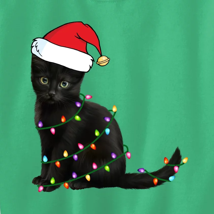 Black Cat Christmas Lights Kids Sweatshirt