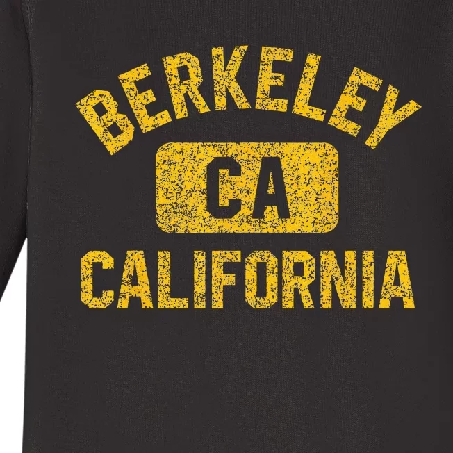 Berkeley CA California Gym Style Distressed Amber Print Baby Long Sleeve Bodysuit