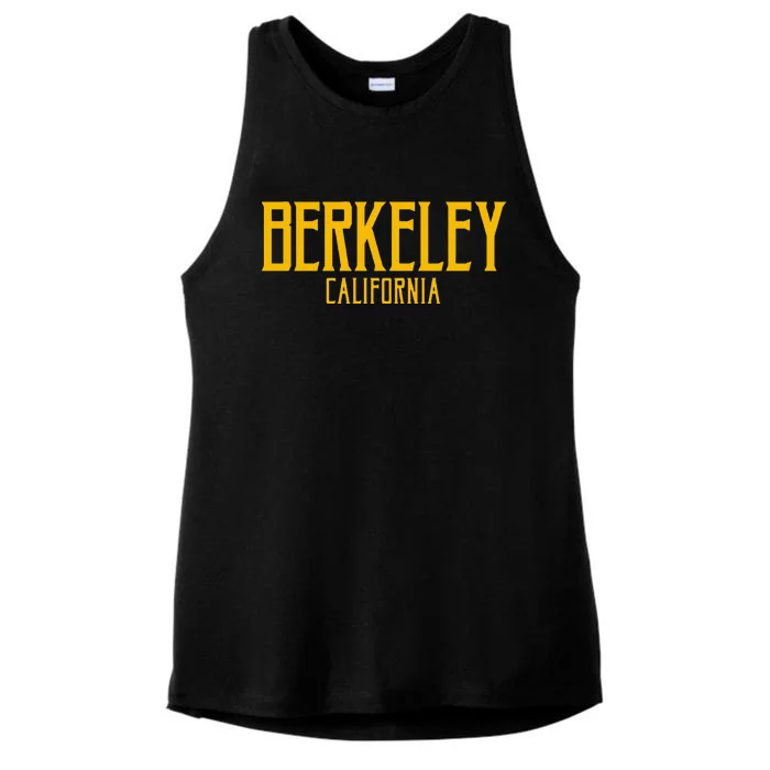 Berkeley California CA Vintage Text Amber Print Ladies Tri-Blend Wicking Tank