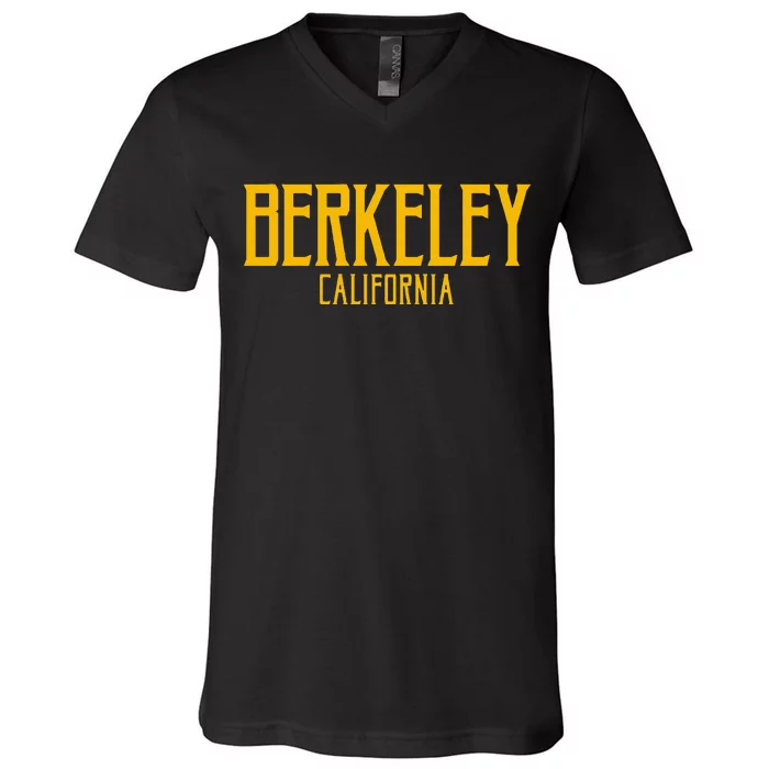 Berkeley California CA Vintage Text Amber Print V-Neck T-Shirt