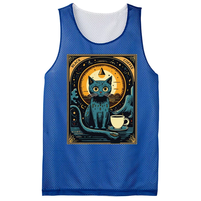 Black Coffee Cat Tarot Card Occult Mesh Reversible Basketball Jersey Tank