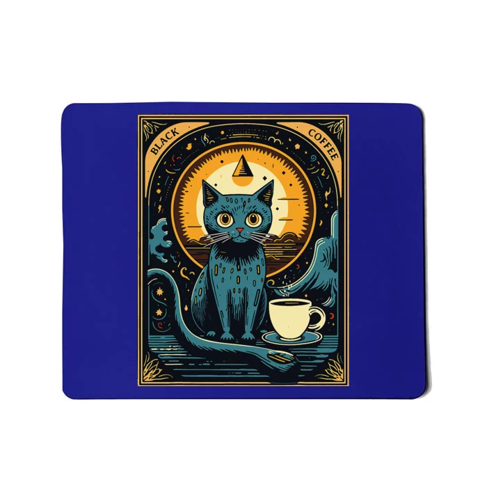 Black Coffee Cat Tarot Card Occult Mousepad