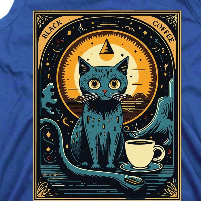 Black Coffee Cat Tarot Card Occult Tank Top