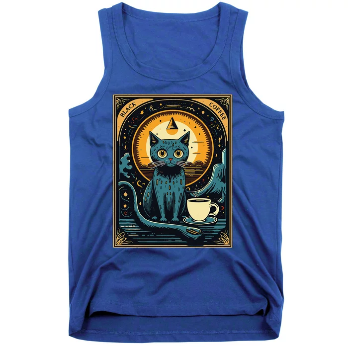 Black Coffee Cat Tarot Card Occult Tank Top