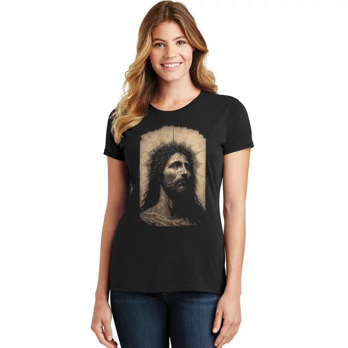 Biblical Christ Catholic Jesus Shroud of Turin Aesthetic Women's T-Shirt