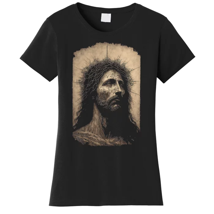 Biblical Christ Catholic Jesus Shroud of Turin Aesthetic Women's T-Shirt