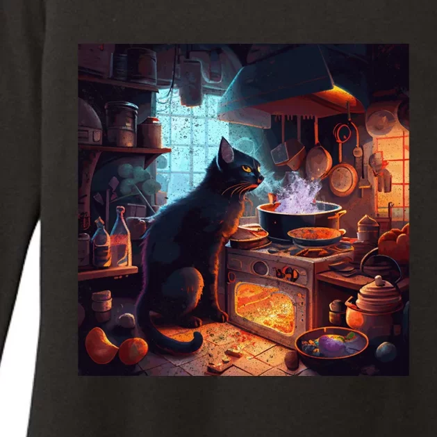 Black Cat Cooking Space Gift Womens CVC Long Sleeve Shirt