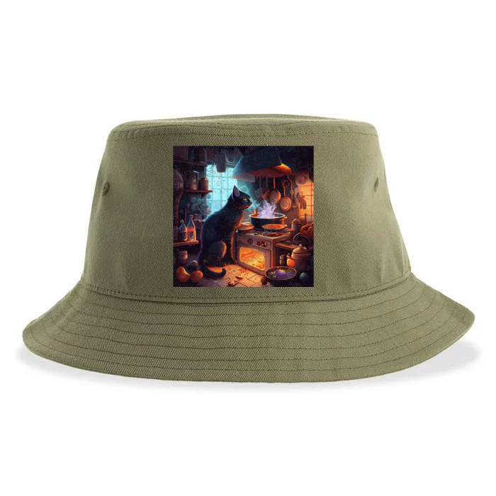 Black Cat Cooking Space Gift Sustainable Bucket Hat