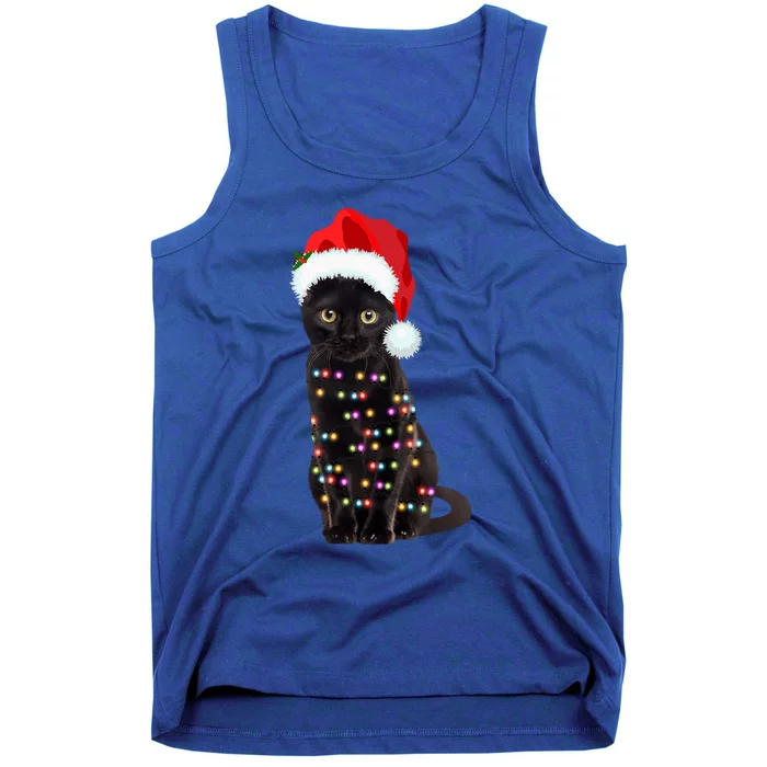 Black Cat Christmas Lights Cat Lover Christmas Gift Tank Top