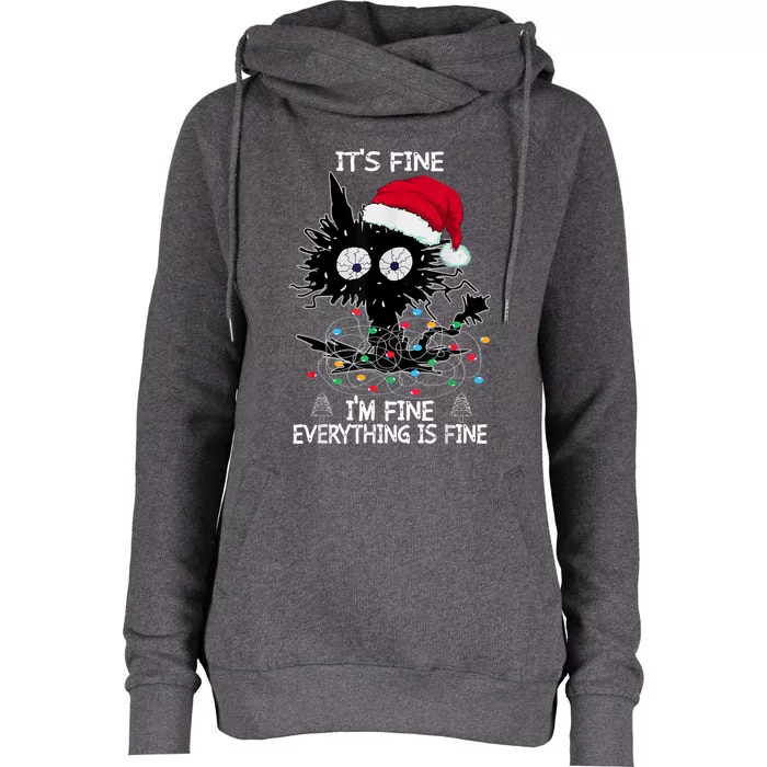 Black Cat christmas It's Fine I'm Fine Everything Is Fine Womens Funnel Neck Pullover Hood