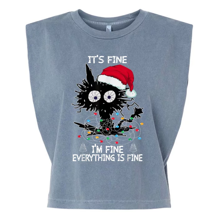 Black Cat christmas It's Fine I'm Fine Everything Is Fine Garment-Dyed Women's Muscle Tee