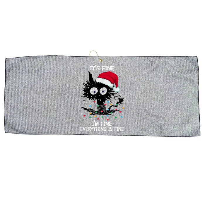 Black Cat christmas It's Fine I'm Fine Everything Is Fine Large Microfiber Waffle Golf Towel