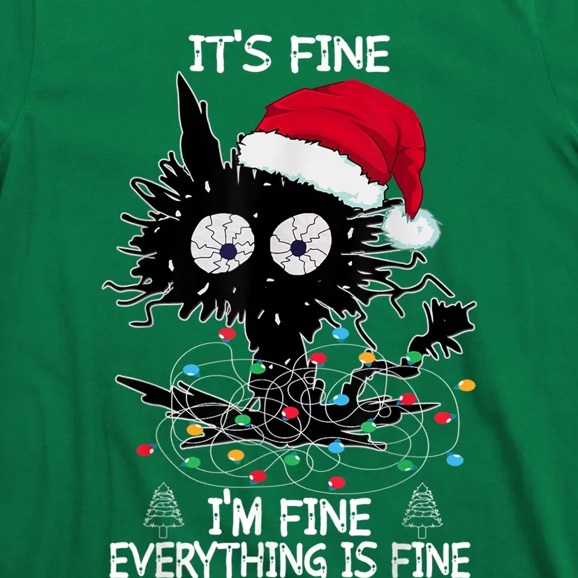 Black Cat christmas It's Fine I'm Fine Everything Is Fine T-Shirt