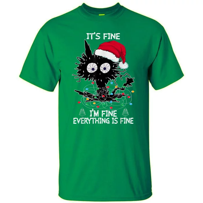 Black Cat christmas It's Fine I'm Fine Everything Is Fine Tall T-Shirt