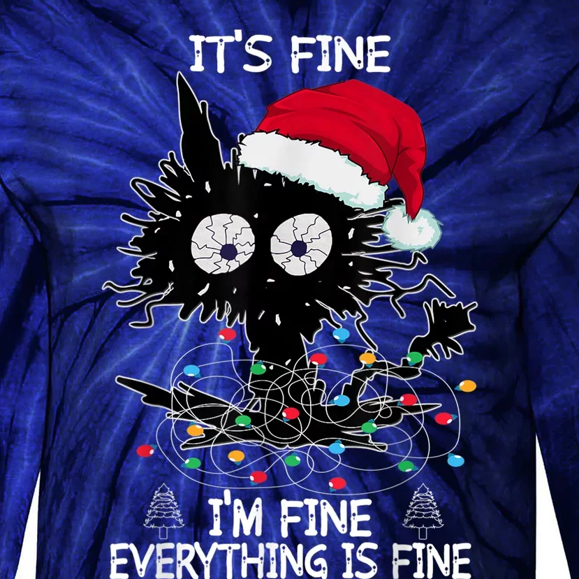 Black Cat christmas It's Fine I'm Fine Everything Is Fine Tie-Dye Long Sleeve Shirt