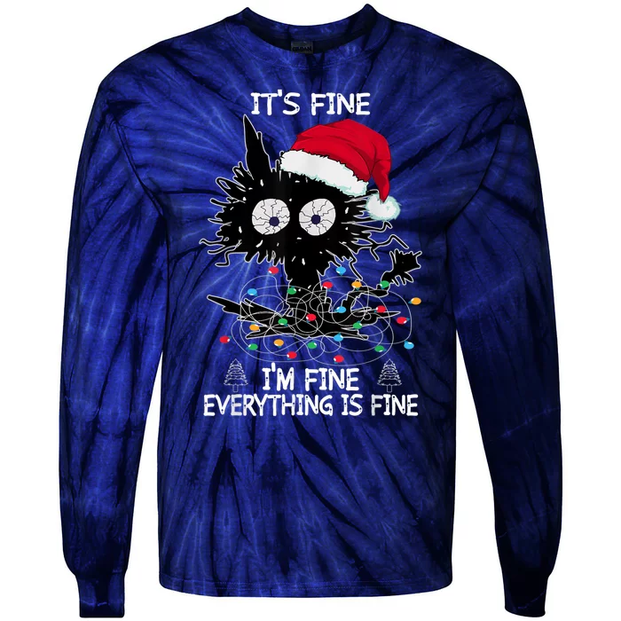 Black Cat christmas It's Fine I'm Fine Everything Is Fine Tie-Dye Long Sleeve Shirt