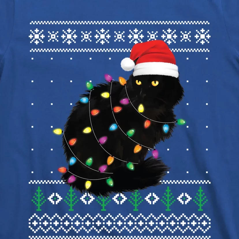 Black Cat Christmas Ugly Sweater Funny Santa Cat Gift T-Shirt