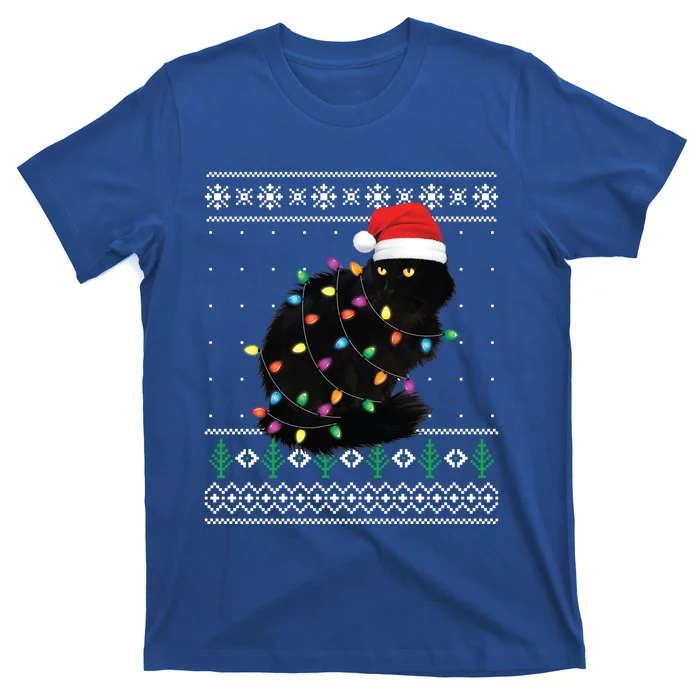 Black Cat Christmas Ugly Sweater Funny Santa Cat Gift T-Shirt